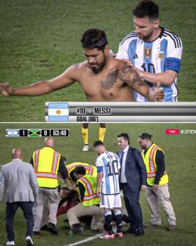 Kibic wbiegł na murawę i przerwał mecz, bo chciał mieć na plecach autograf Leo Messiego (VIDEO)